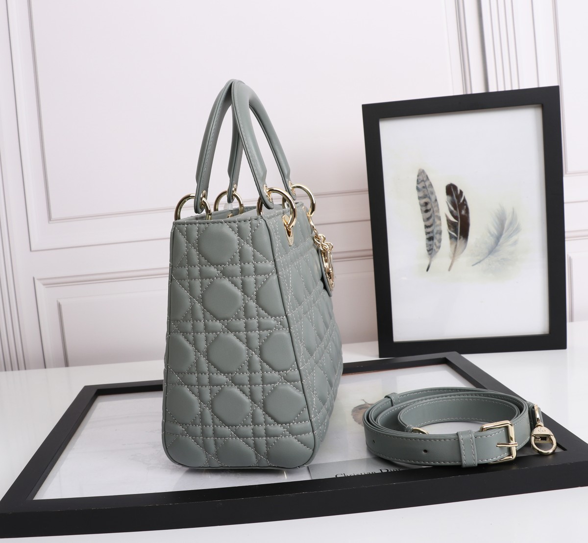 Medium Lady Dior Bag Gray Cannage Lambskin